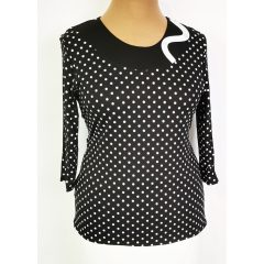   Fehér pöttyös mintás, nyaknál díszített, rugalmas felső 44-52