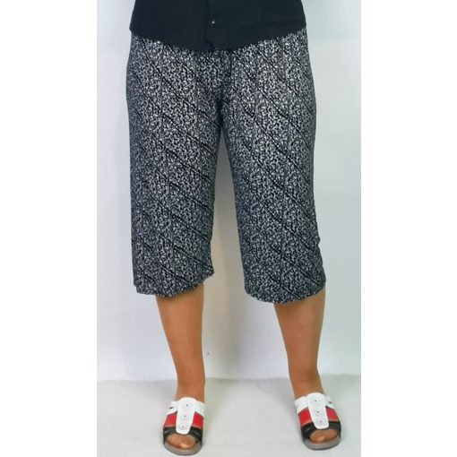 Fekete alapon apró, fehér mintás, gumis derekú, pamutos anyagú térdnadrág 2XL/4XL
