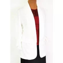Kihajtós nyakú, 3/4-es húzott ujjú, fehér színű, álzsebes selymes anyagú, nyitott blézer XL/2XL