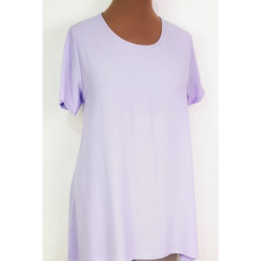 Kerek nyakú, rövid ujjú, lefelé bővűlő, halvány lila színű, muszlin felső 2XL/4XL