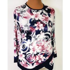   Kerek nyakú, 3/4-es ujjú, színes mintás, nyaknál díszített felső XL-4XL