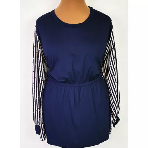 Kerek nyakú, hosszú ujjú, zsebes, sötétkék alapszínű, deréknál gumis, pamutos anyagú felső  2XL-4XL