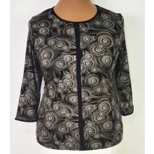 Kerek  nyakú, 3/4-es ujjú, világosbarna-fekete színű mintás, pamutos anyagú felső L-4XL