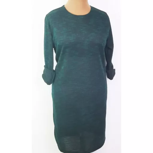 Kerek nyakú, hosszú ujjú, sötétzöld-fekete színű, cirmos mintás, pamutos anyagú ruha, ajándék sállal XL/2XL