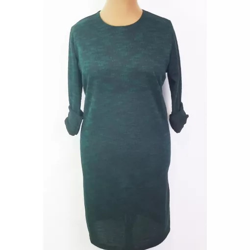 Kerek nyakú, hosszú ujjú, sötétzöld-fekete színű, cirmos mintás, pamutos anyagú ruha, ajándék sállal XL/2XL