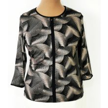 Kerek  nyakú, 3/4-es ujjú, világosbarna-fekete színű mintás, pamutos anyagú felső L-4XL