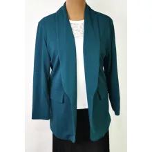 Kihajtós nyakú, 3/4-es húzott ujjú, sötétzöld színű, álzsebes, selymes anyagú, nyitott blézer XL/2XL