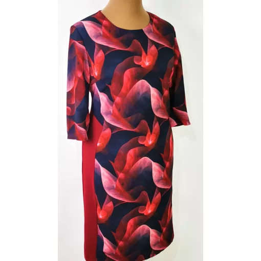 Bordó-fekete színű mintás ruha 46-52