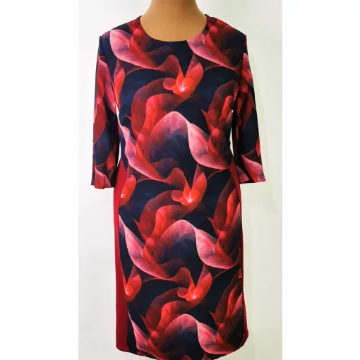 Bordó-fekete színű mintás ruha 46-52