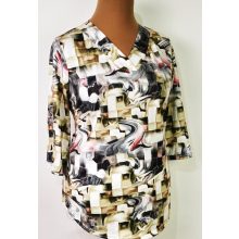 "V" nyakú, 3/4-es ujjú, színes mintás, selymes anyagú felső M-4XL