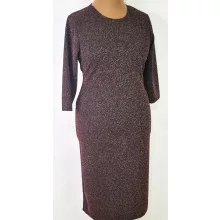 Kerek nyakú, 3/4-es ujjú, fekete színű alapon, bronzbarna, csillogó mintás ruha 46-54