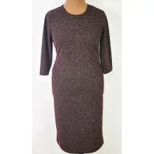 Kerek nyakú, 3/4-es ujjú, fekete színű alapon, bronzbarna, csillogó mintás ruha 46-54