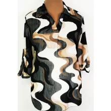 "V", kihajtós nyakú,  3/4-es roll-upos ujjú, kerekített aljú, selymes anyagú felső  2XL/4XL