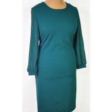 Kerek nyakú, hosszú ujjú, muszlin ujjú, nagyon szép sötétzöld színű, selymes anyagú ruha 46-52