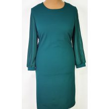 Kerek nyakú, hosszú ujjú, muszlin ujjú, nagyon szép sötétzöld színű, selymes anyagú ruha 46-52