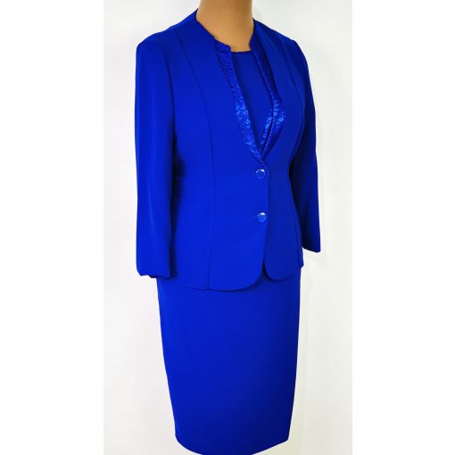 Királykék színű, három részes alkalmi kosztüm 42-52