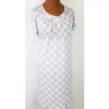 Fehér alapszínen, sötétkék színű mintával díszített, deréknál megköthető, nyári anyagú ruha 3XL/4XL