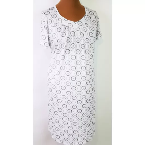Fehér alapszínen, sötétkék színű mintával díszített, deréknál megköthető, nyári anyagú ruha 3XL/4XL