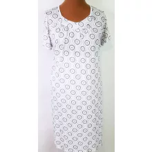 Fehér alapszínen, sötétkék színű mintával díszített, deréknál megköthető, nyári anyagú ruha 3XL/4XL