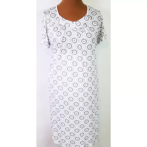 Fehér alapszínen, sötétkék színű mintával díszített, deréknál megköthető, nyári anyagú ruha 3XL/4XL