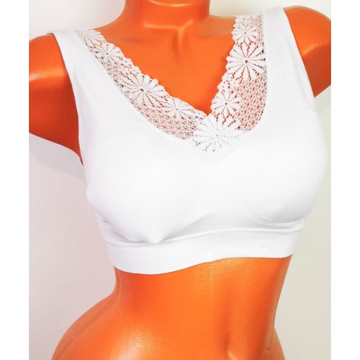 Fehér színű, csipkés pántos, merevítő nélküli kényelmes melltartó/top S/M-XL/2XL