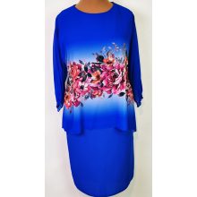 Színes virág mintával díszített, muszlin rátétes alkalmi ruha  42-52