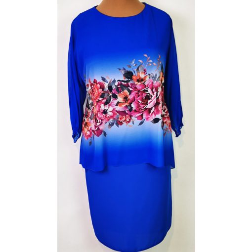 Színes virág mintával díszített, muszlin rátétes alkalmi ruha  42-52