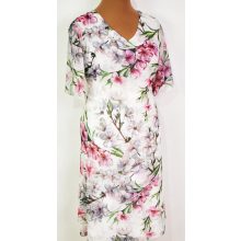 Fehér alapon, nagy, színes, virág mintás, alkami, muszlin ruha 44-54