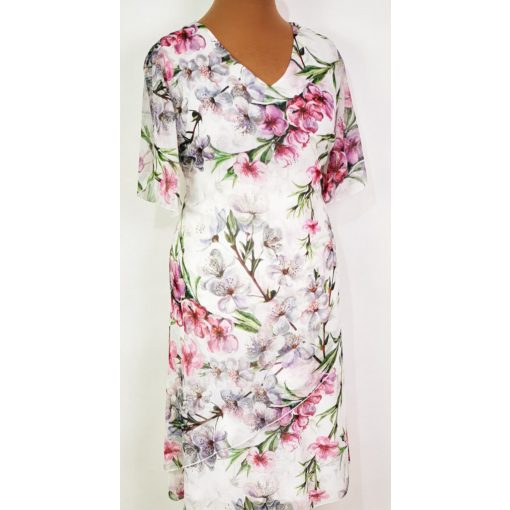 Fehér alapon, nagy, színes, virág mintás, alkami, muszlin ruha 44-54