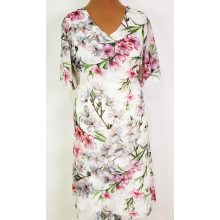 Fehér alapon, nagy, színes, virág mintás, alkami, muszlin ruha 44-54