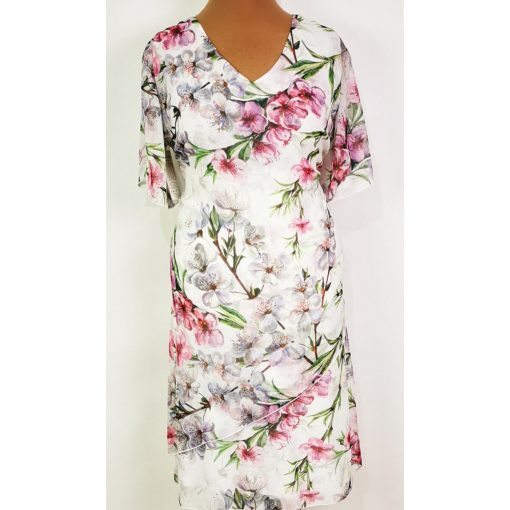 Fehér alapon, nagy, színes, virág mintás, alkami, muszlin ruha 44-54