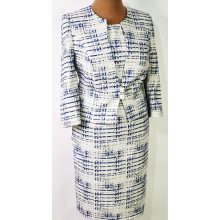 Gyönyörű, fehér alapszínen, kék-arany színű mintával díszített, két részes alkalmi kosztüm 44-52