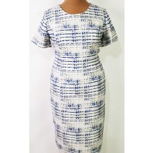 Gyönyörű, fehér alapszínen, kék-arany színű mintával díszített, két részes alkalmi kosztüm 44-52