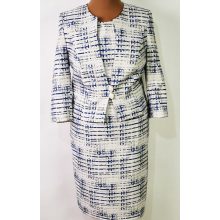 Gyönyörű, fehér alapszínen, kék-arany színű mintával díszített, két részes alkalmi kosztüm 44-52