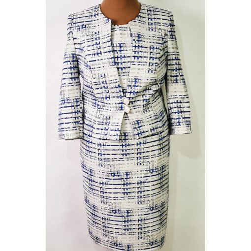 Gyönyörű, fehér alapszínen, kék-arany színű mintával díszített, két részes alkalmi kosztüm 44-52