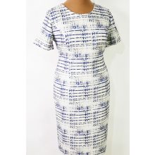 Gyönyörű, fehér alapszínen, kék-arany színű mintával díszített, két részes alkalmi kosztüm 44-52