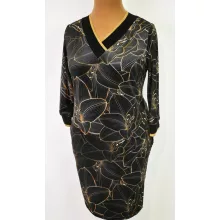 Bézs-sötétzöld-fekete színű mintával díszített  ruha S/M-3XL