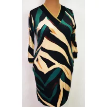 Bézs-sötétzöld-fekete színű mintával díszített  ruha S/M-3XL