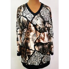   Bézs alapon barna színű mintával díszített, zsebes, bársonyos tapintású tunika  44-52