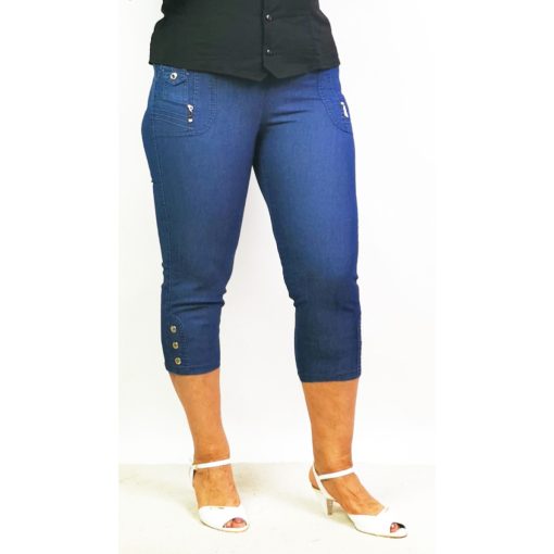 Gumis derekú, sötétkék színű, zsebes, sztreccses, vászon anyagú térdnadrág  40/42-50/52