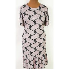   Rózsaszín-sötétkék színű mintával díszített, selymes anyagú ruha 42-54