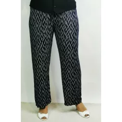   Sötétkék alapszínen, fehér mintás, pamutos, nyári anyagú nadrág 2XL/4XL