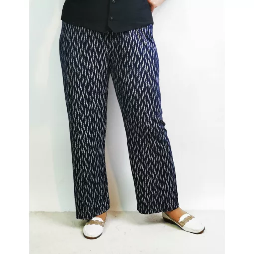 Sötétkék alapszínen, fehér mintás, pamutos, nyári anyagú nadrág 2XL/4XL