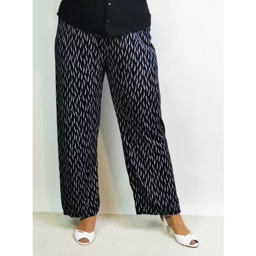 Sötétkék alapszínen, fehér mintás, pamutos, nyári anyagú nadrág 2XL/4XL