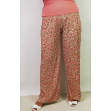 Krém alapszínen,  piros-kék színű, apró virág mintás, selymes, nyári anyagú, deréknál megköthető nadrág XL/2XL