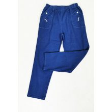 Gumis derekú, zsebes, zsebnél cipzáras, farmerkék színű, sztreccses anyagú nadrág  40/42-54/56