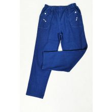 Gumis derekú, zsebes, zsebnél cipzáras, farmerkék színű, sztreccses anyagú nadrág  40/42-54/56