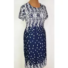 Sötétkék alapszínen, fehér színű mintás, selymes anyagú ruha L-5XL