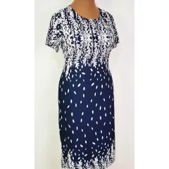   Sötétkék alapszínen, fehér színű mintás, selymes anyagú ruha L-5XL