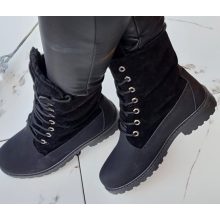 Fekete színű, fűzős, szőrme bélelt,  alsó része műbőr, felső része szintetikus velúr anyagú bakancs 36-41